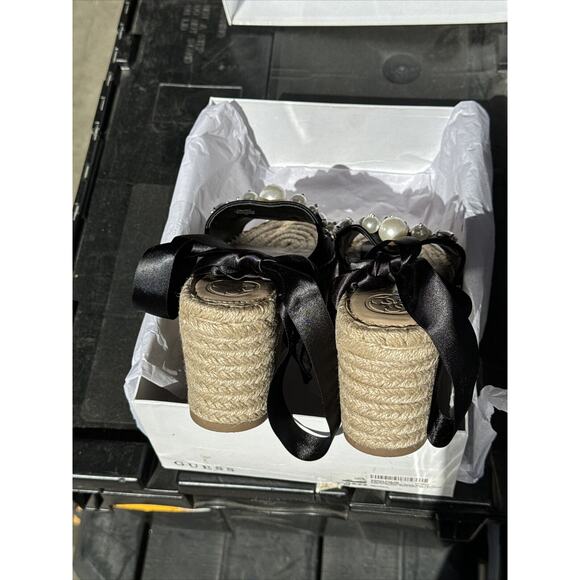 G by Guess Womens Razzle Open Toe Casual Platform Sandals, Black Satin, Size 7 M - Picture 8 of 9